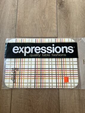 Vintage 80s Expressions Tattersall Placemats Gold Brown Plaid Hoffmaster Oshkosh